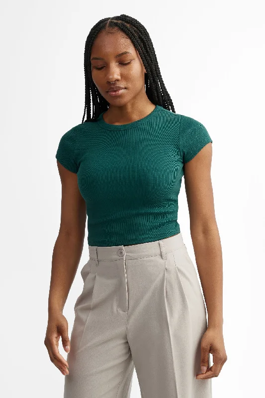 T-shirt côtelé coupe écourtée et ajustée - Femme-- Lace Blend Ribbed Blend Corduroy Blend