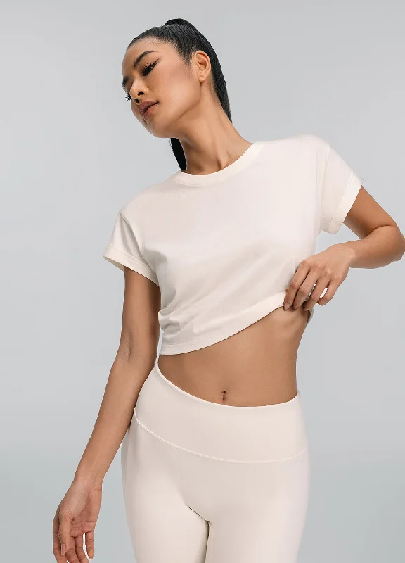 Cropped Cotton T-Shirt-- Satin Fabric Silk Fabric Chiffon Fabric