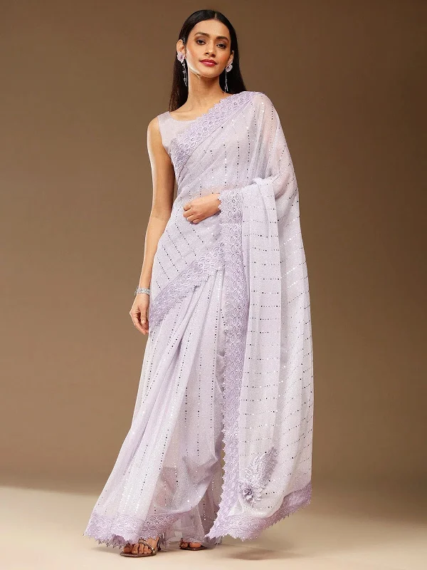 Saree Mall Women's Lycra Lavendar Embellished Designer Saree With Blouse Piece-UNATI5003 Backless Summer Blouse
