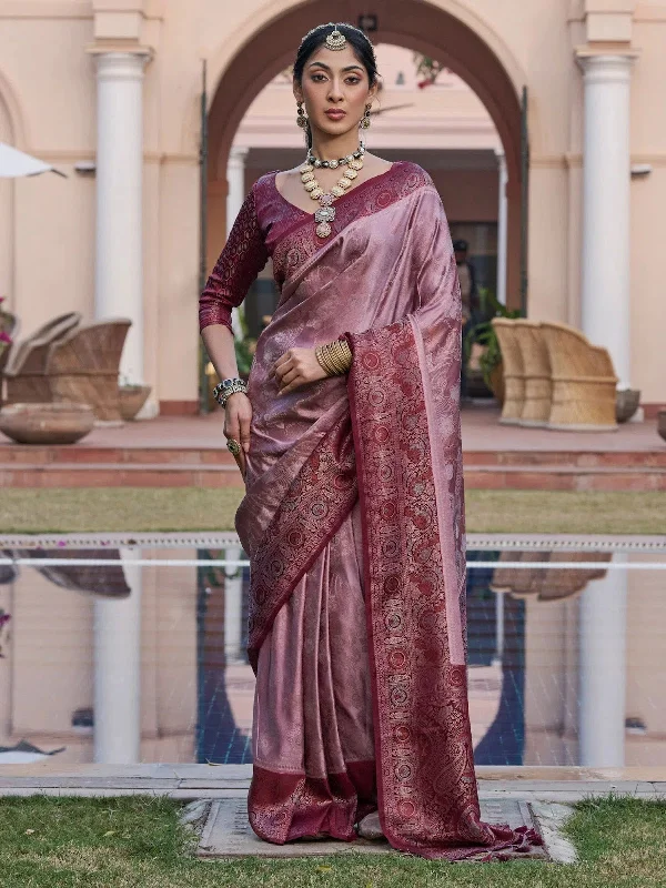 Saree Mall Women's  Blend Mauve Woven Design Designer Saree With Blouse Piece-KASHA2001 Elegant Semi-Sheer Blouse