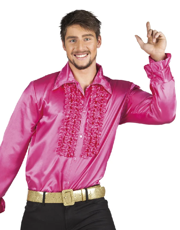 Mens Hot Pink Party Shirt-- Chenille Brocade Lace