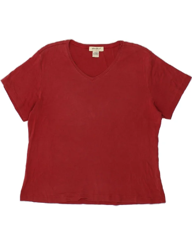 EDDIE BAUER Womens T-Shirt Top UK 16 Large Red Cotton-- Iron Safe Non-Iron Wrinkle Free