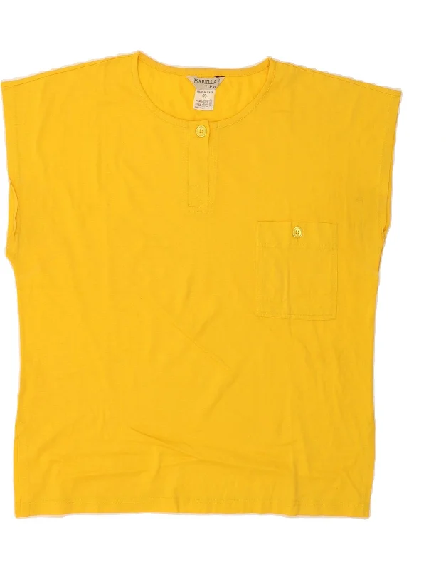 MARELLA Womens Tricot T-Shirt Top UK 10 Small Yellow-- Layered Multi-layer Single Layer