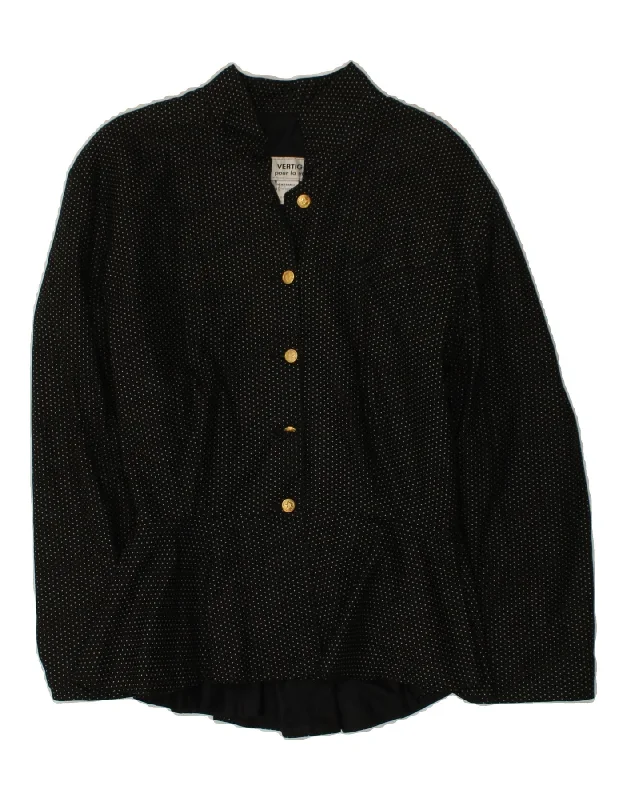 VERTIGO Womens Shirt Blouse UK 14 Large Black Polka Dot Cotton-- Embroidered Appliqued Beaded