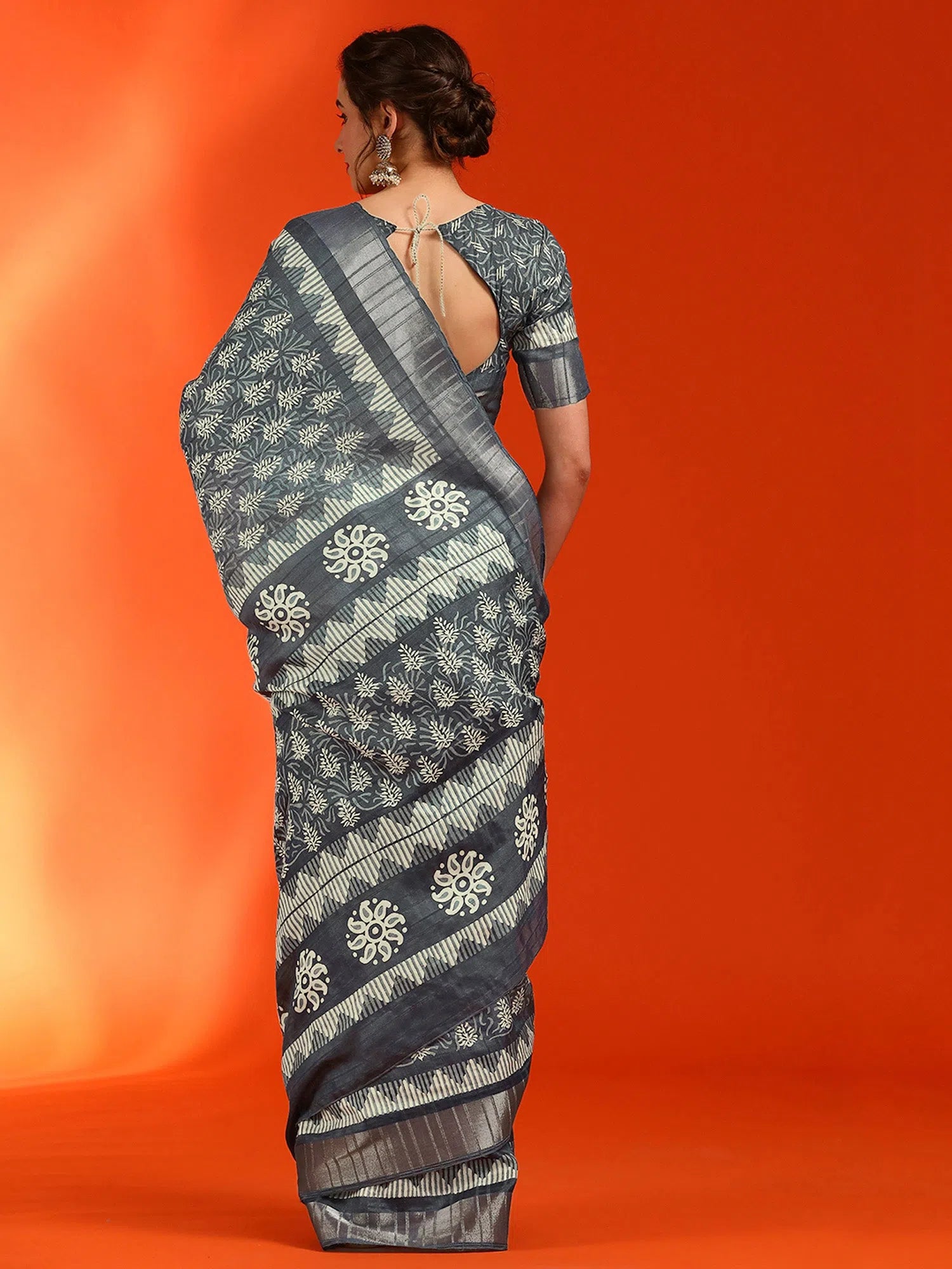 Saree Mall Women's Cotton  Grey Printed Designer Saree With Blouse Piece-HOLAND07C Elegant Peplum Blouse