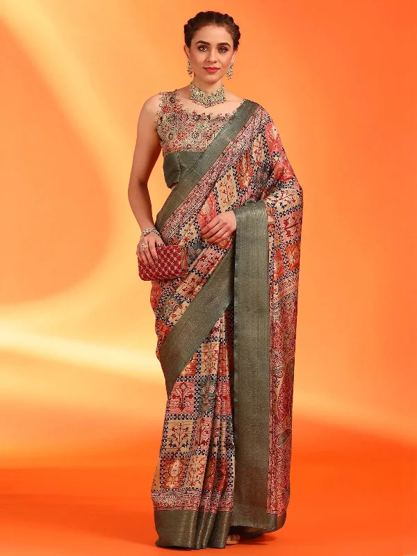 Saree Mall Women's Dola  Multicolored Printed Designer Saree With Blouse Piece-ANTRIKSA104 Elegant Silk Blouse