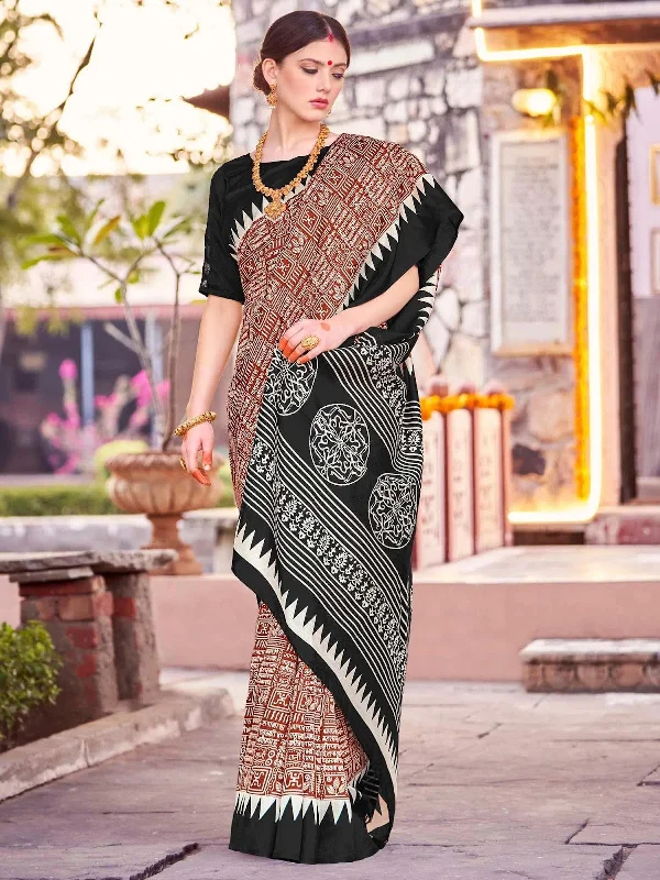 Saree Mall Women's Bhagalpuri  Brown Printed Designer Saree With Blouse Piece-30WOM30904 Casual Relaxed Fit Blouse