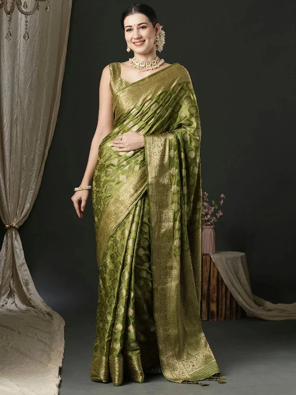 Saree Mall Women's Satin  Olive Woven Design Designer Saree With Blouse Piece-AQRIUS05E Embroidered Cotton Blouse