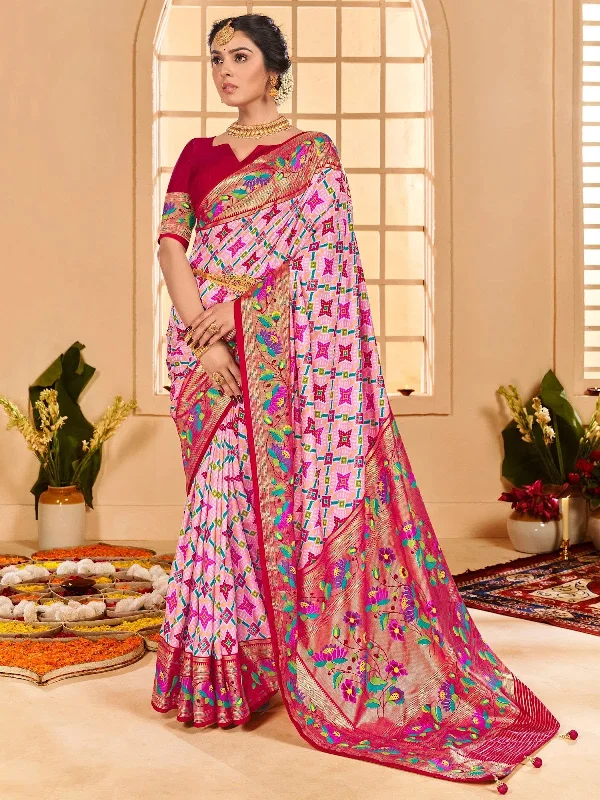 Saree Mall Women's Tussar  Pink Printed Designer Saree With Blouse Piece-KESAR1003 Soft Modal Blouse