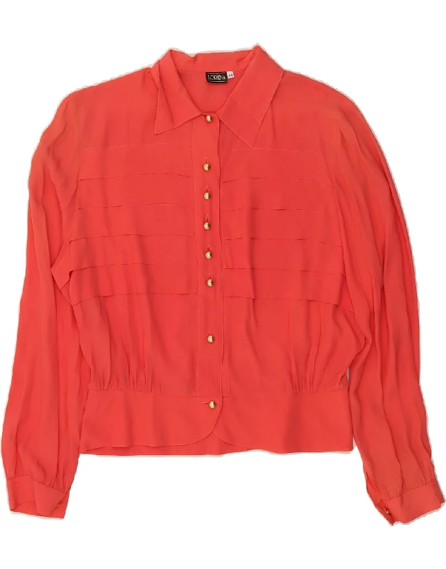 VINTAGE Womens Shirt Blouse IT 44 Medium Pink Acetate-- Collared T-Shirt Boat Neck A-Line
