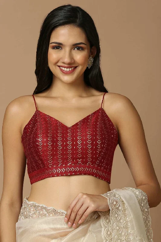 Red Silk Sleeveless Padded Blouse Elegant Office Blouse