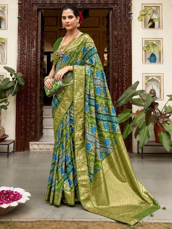 Saree Mall Women's Tussar  Light Green Printed Designer Saree With Blouse Piece-ZARIBNRSI1007 Modern Oversized Blouse