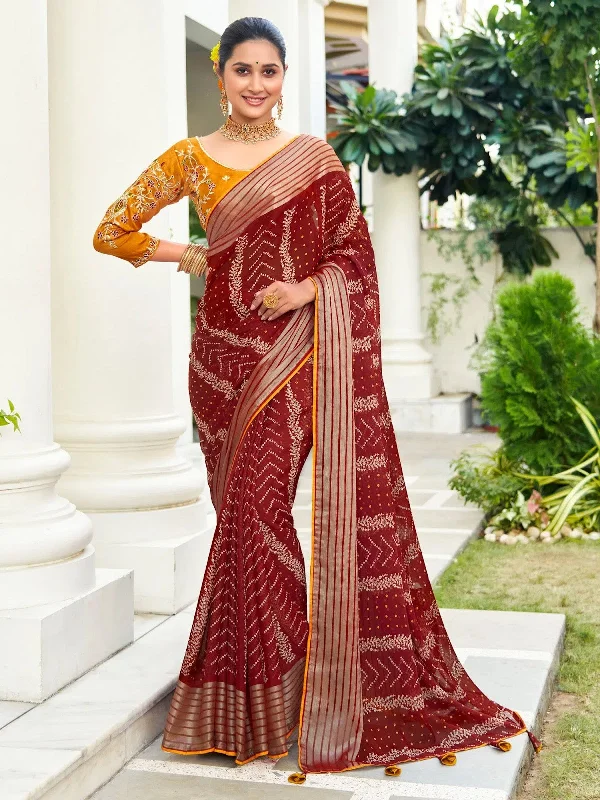 Saree Mall Women's Chiffon Maroon Embellished Designer Saree With Blouse Piece-ABHIJET5034 Romantic Lace Blouse
