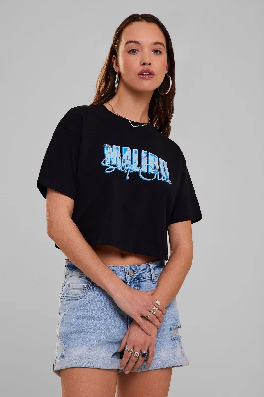 T-shirt ample et écourtée en coton - Femme-- Chenille Blend Fleece Blend Nylon Blend