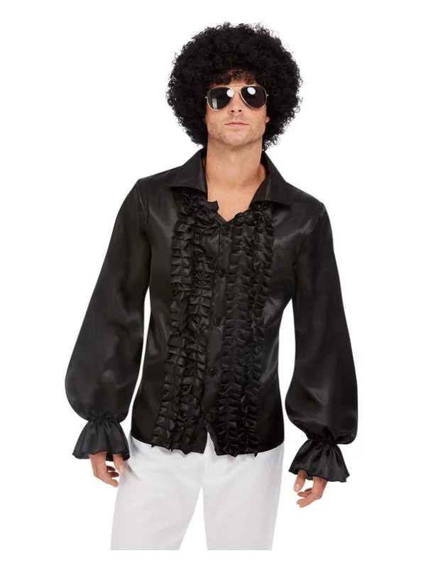 Mens Black 60s Ruffled Shirt Retro Outfit-- Graphic T-Shirt Round Neck Polyester