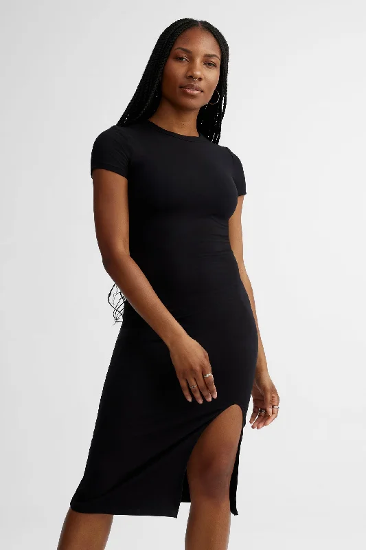 Robe t-shirt ajustée à fente - Femme-- Zippered Buttoned Snapped