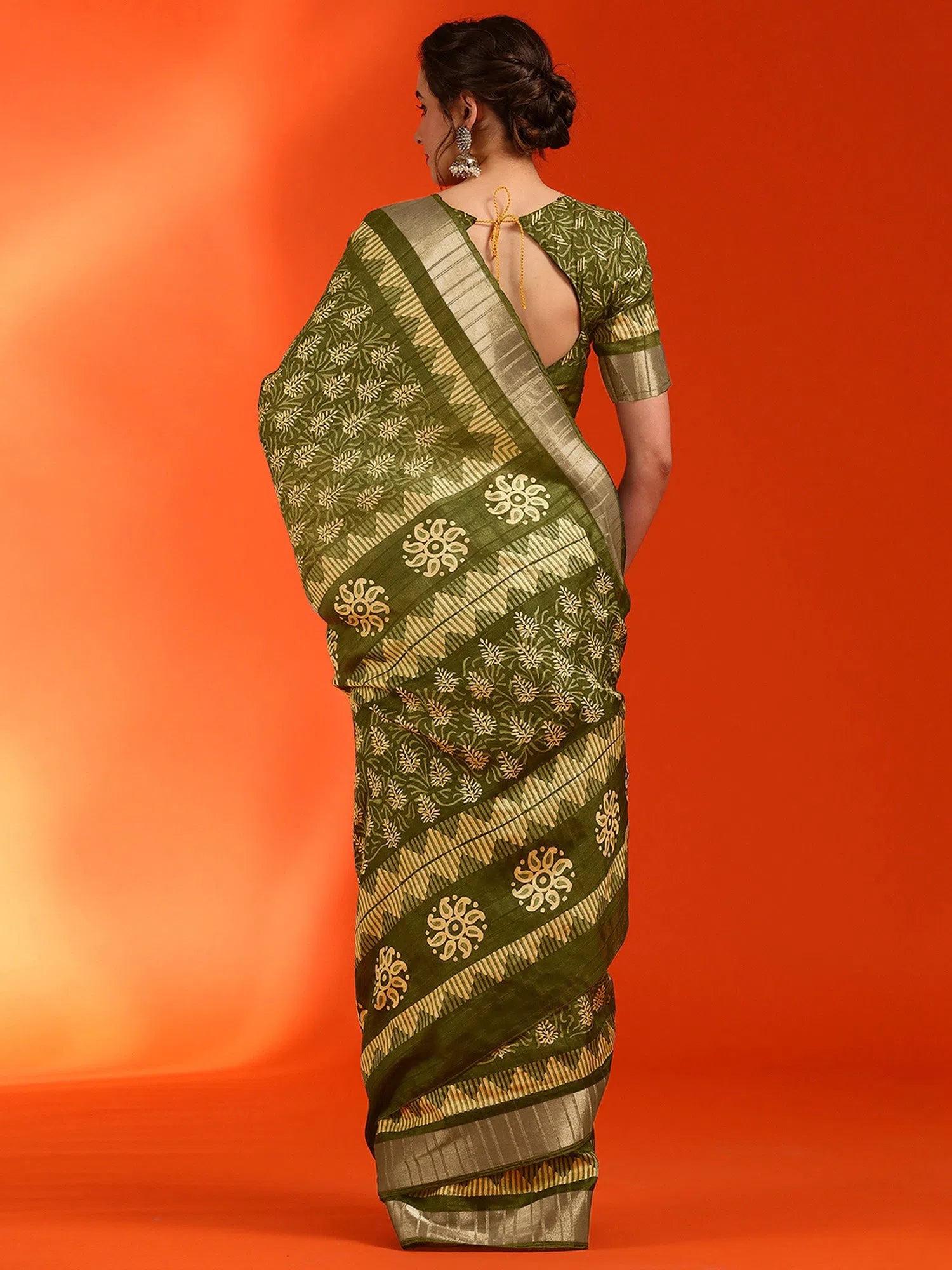 Saree Mall Women's Cotton  Olive Printed Designer Saree With Blouse Piece-HOLAND07A Embroidered Cotton Blouse