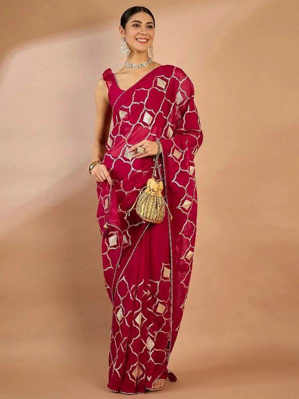Saree Mall Women's Georgette Pink Embellished Designer Saree With Blouse Piece-SRENIK1733B Double Button Blouse