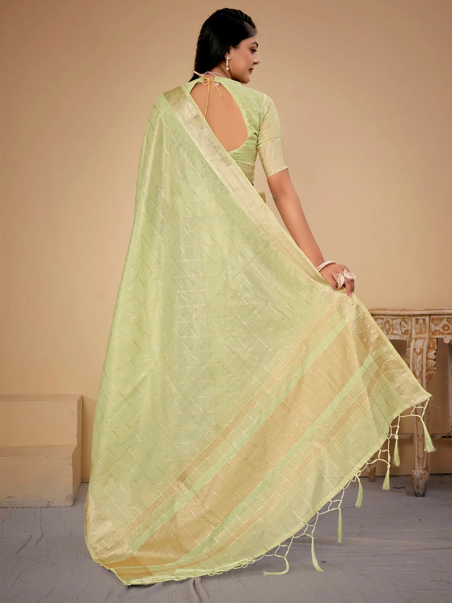Saree Mall Women's Cotton  Light Green Woven Design Designer Saree With Blouse Piece-LINOMA02G Casual Button Blouse