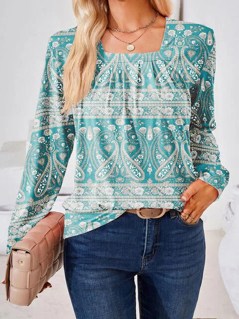 Full Size Square Neck Long Sleeve Blouse Sleeveless Chiffon Blouse