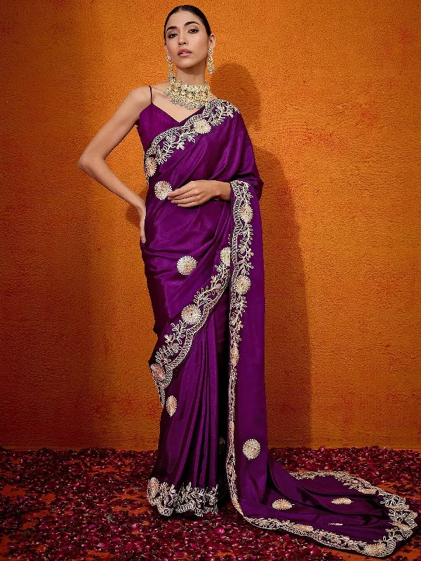 Saree Mall Women's Crepe Purple Embellished Designer Saree With Blouse Piece-DHNIYA262B Business Casual Blouse