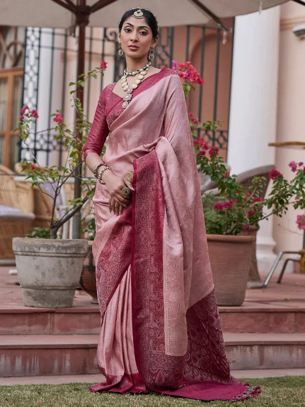 Saree Mall Women's  Blend Rose Gold Woven Design Designer Saree With Blouse Piece-KASHA2005 Floral Chiffon Blouse