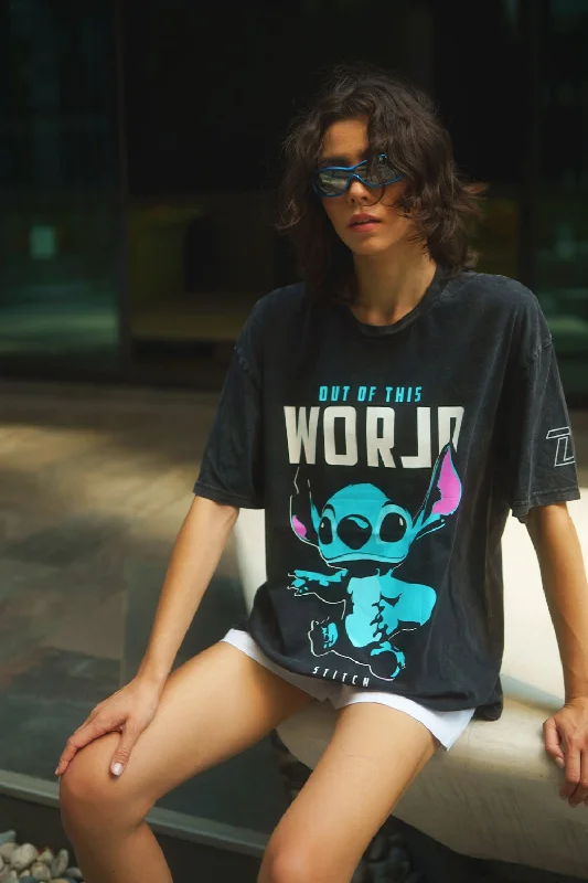 World Of Stitch Oversized T-shirt-- Hooded Caped Shawl Collar