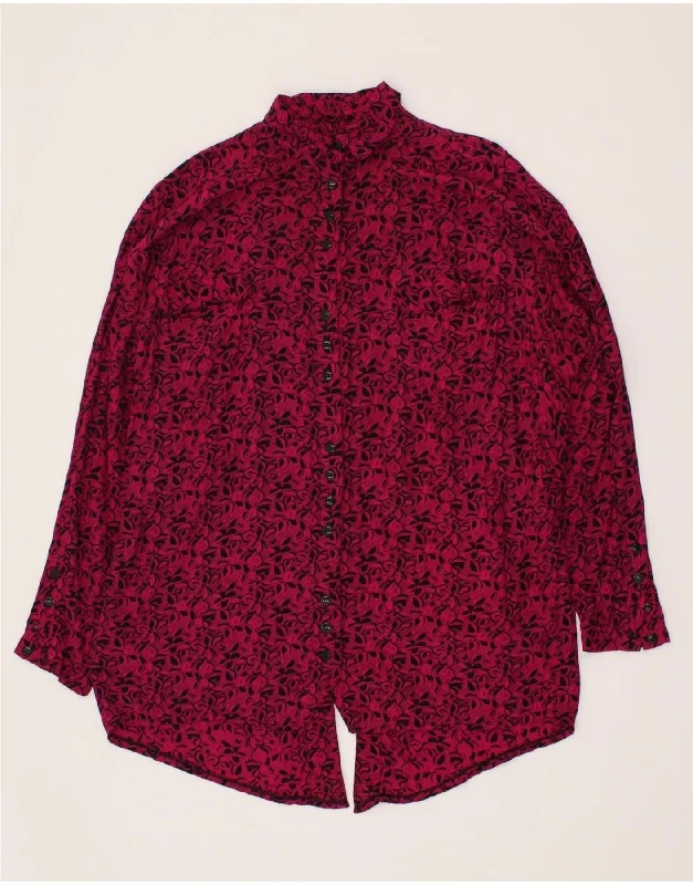 VINTAGE Womens Oversized Shirt Blouse UK 10 Small Pink Floral Viscose-- Lace Blend Ribbed Blend Corduroy Blend