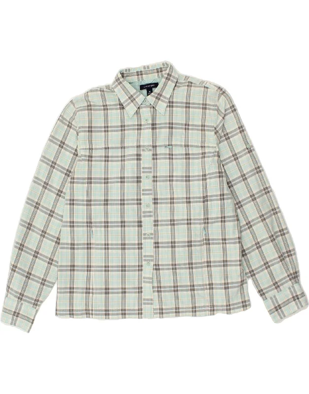 LANDS END Womens Shirt UK 14 Medium Blue Check Cotton-- Chenille Brocade Lace