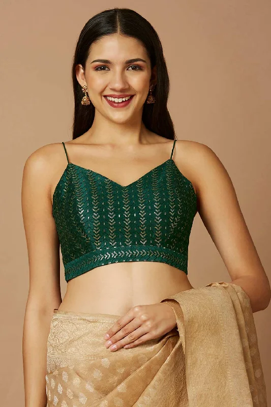 Green Silk Sleeveless Padded Blouse Feminine Puff Blouse
