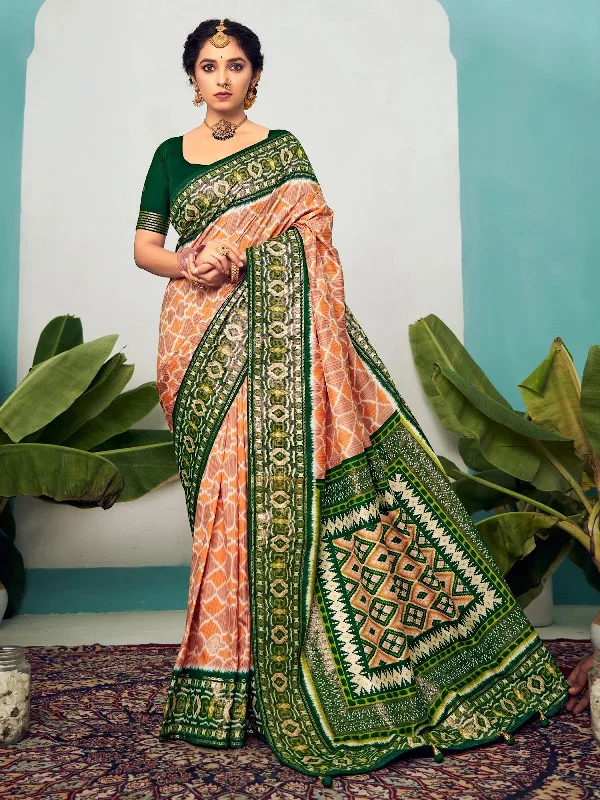 Saree Mall Women's Tussar  Peach Printed Designer Saree With Blouse Piece-NRAYNI1006 Versatile Layering Blouse
