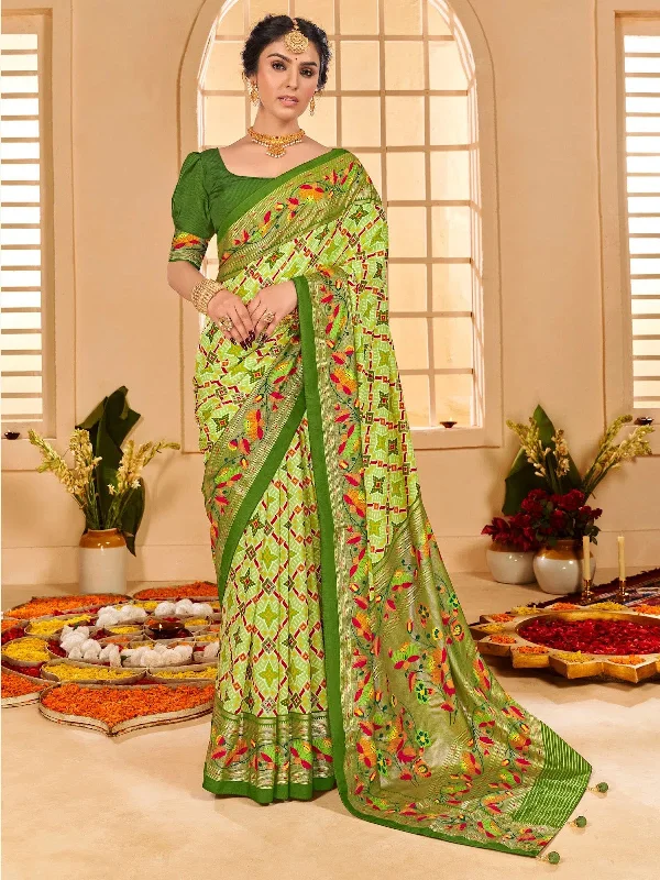 Saree Mall Women's Tussar  Light Green Printed Designer Saree With Blouse Piece-KESAR1002 Romantic Lace Blouse