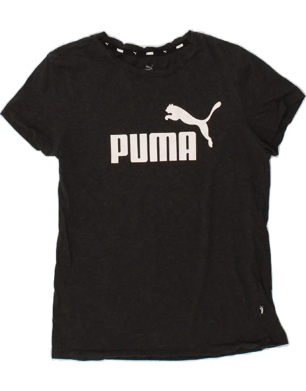 PUMA Womens Graphic T-Shirt Top UK 10 Small Grey Cotton-- Hooded Caped Shawl Collar