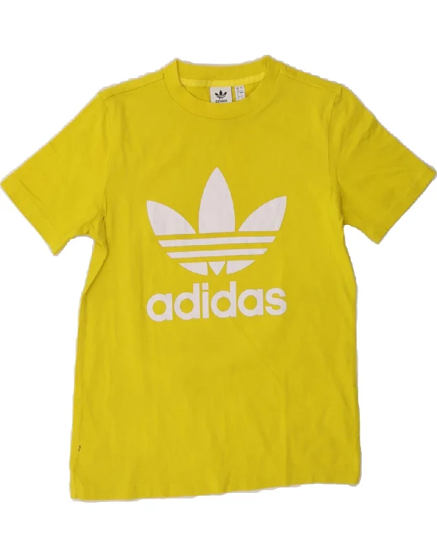 ADIDAS Womens Graphic T-Shirt Top UK 8 Small Yellow Cotton-- Mesh Blend Leather Blend Suede Blend