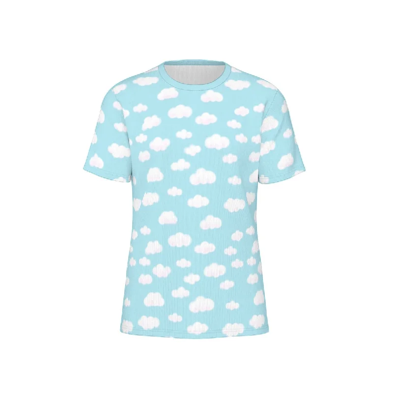 Dreamy Clouds Unisex Cotton T-Shirt (Sky Blue)-- Rayon Fabric Velvet Fabric Corduroy Fabric