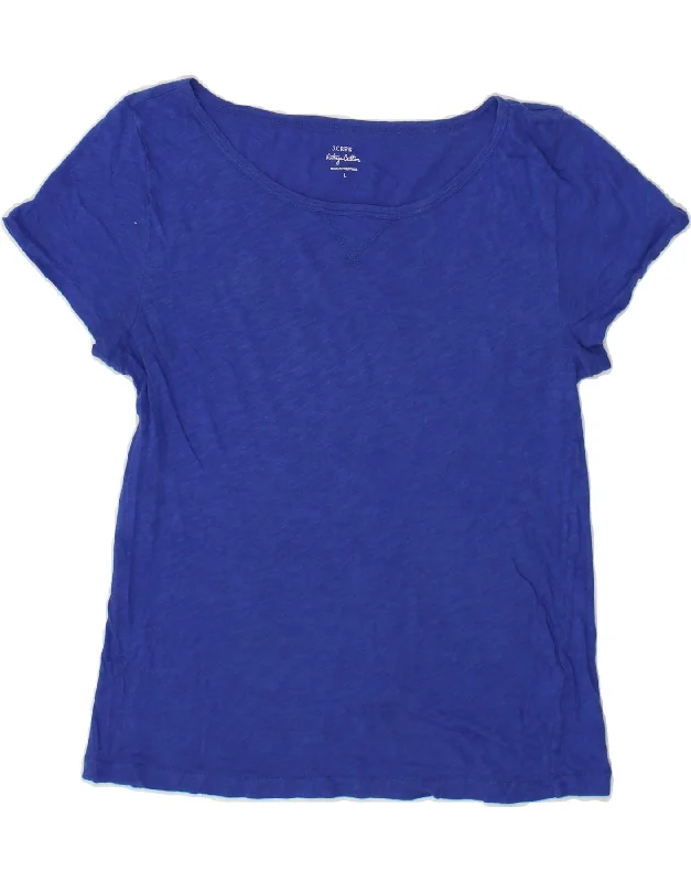 J. CREW Womens T-Shirt Top UK 14 Large Blue Cotton-- Handmade Hand-knitted Hand-woven
