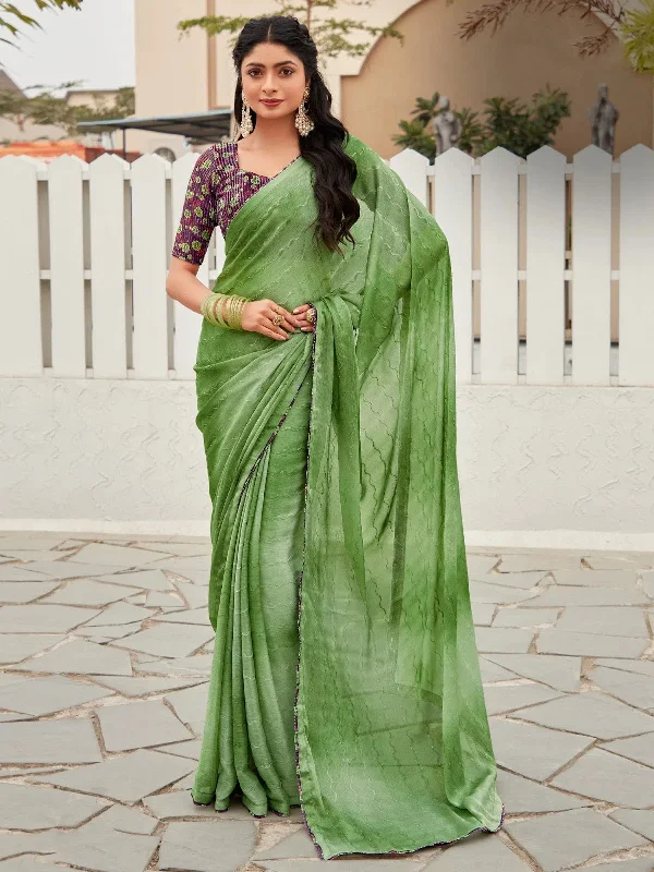 Saree Mall Women's Chiffon Green Embellished Designer Saree With Blouse Piece-OLIVA110 Loose Oversized Blouse