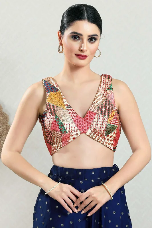 Multicolor Brocade Embroidered Sleeveless Blouse Chic Off-Shoulder Blouse
