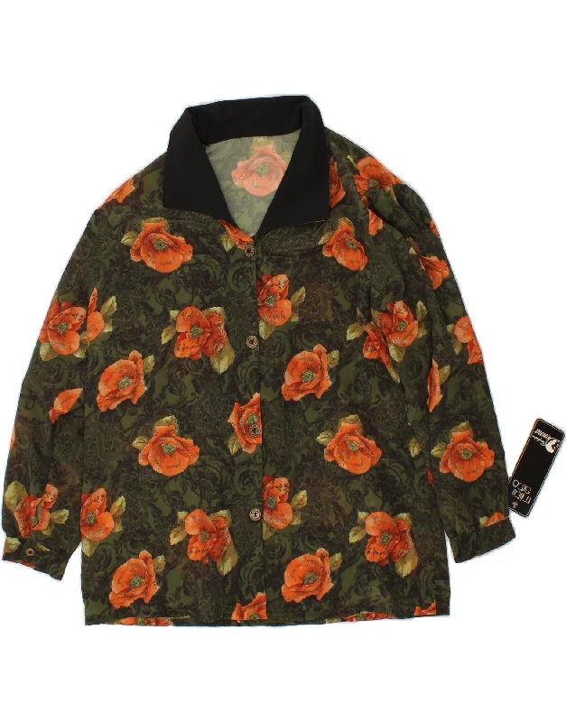 VINTAGE Womens Shirt Blouse UK 22 3XL Green Floral Silk-- Jersey Fabric Tulle Fabric Batik Fabric