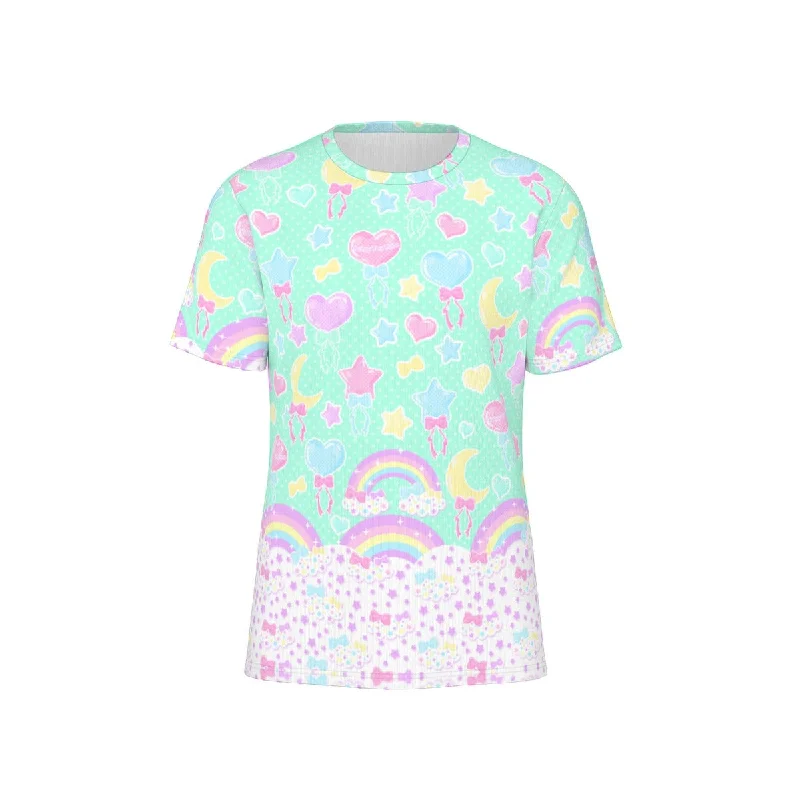 Pastel Party Unisex Cotton T-Shirt (Mint)-- Mesh Blend Leather Blend Suede Blend