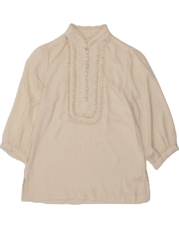 MONSOON Womens 3/4 Sleeve Blouse Top UK 12 Medium White Polyester Boho Printed Blouse