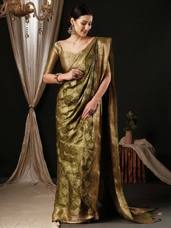 Saree Mall Women's Satin  Olive Woven Design Designer Saree With Blouse Piece-AQRIUS04E Pastel Color Blouse