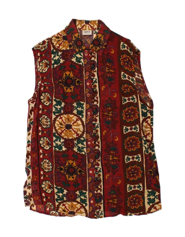 TAIFUN Womens Sleeveless Shirt Blouse EU 42 Large Maroon Paisley Viscose-- Cotton Fabric Linen Fabric Terry Fabric