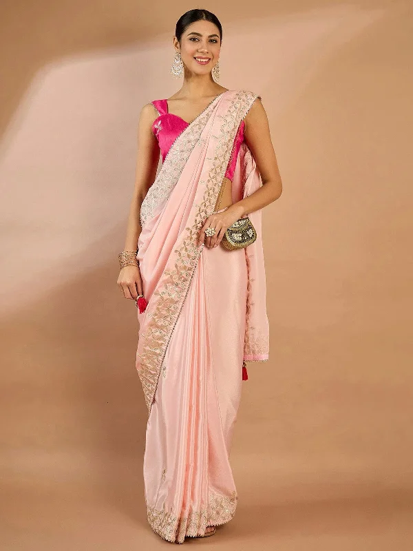 Saree Mall Women's Crepe Pink Embellished Designer Saree With Blouse Piece-SRENIK1555A Slim Fit Blouse