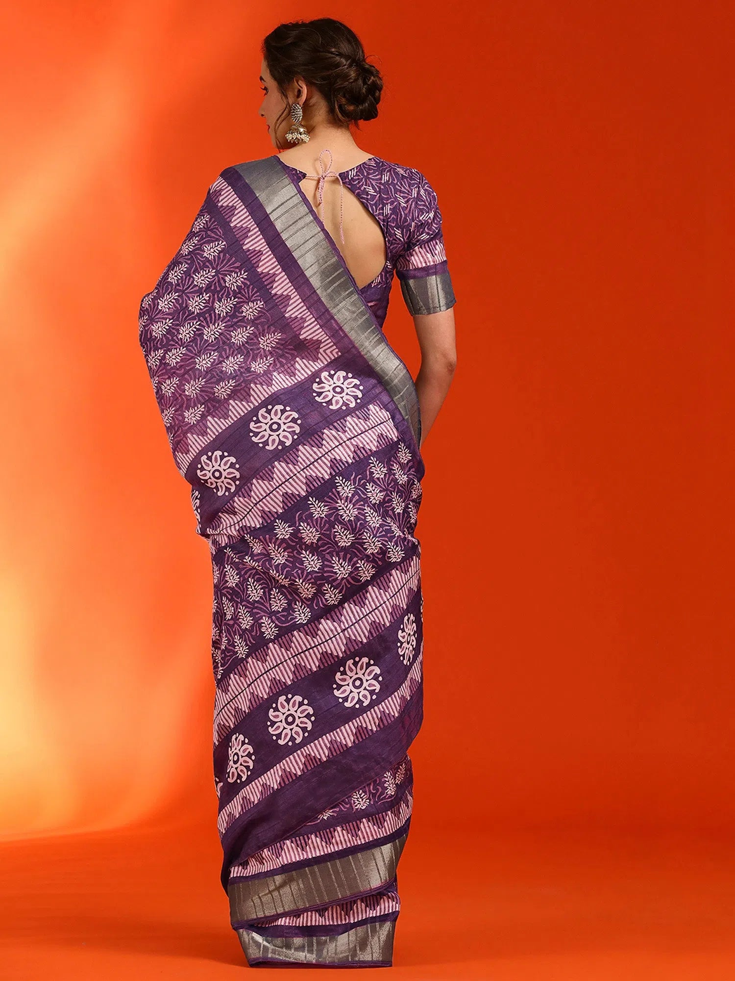 Saree Mall Women's Cotton  Violet Printed Designer Saree With Blouse Piece-HOLAND07B Ruched Sleeve Blouse