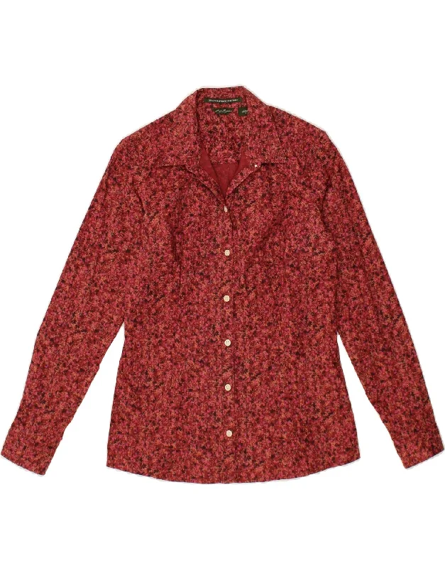 EDDIE BAUER Womens Wrinkle Resistant Shirt UK 10 Small Red Floral Cotton-- Faux Fur Fabric Real Fur Fabric Shearling Fabric