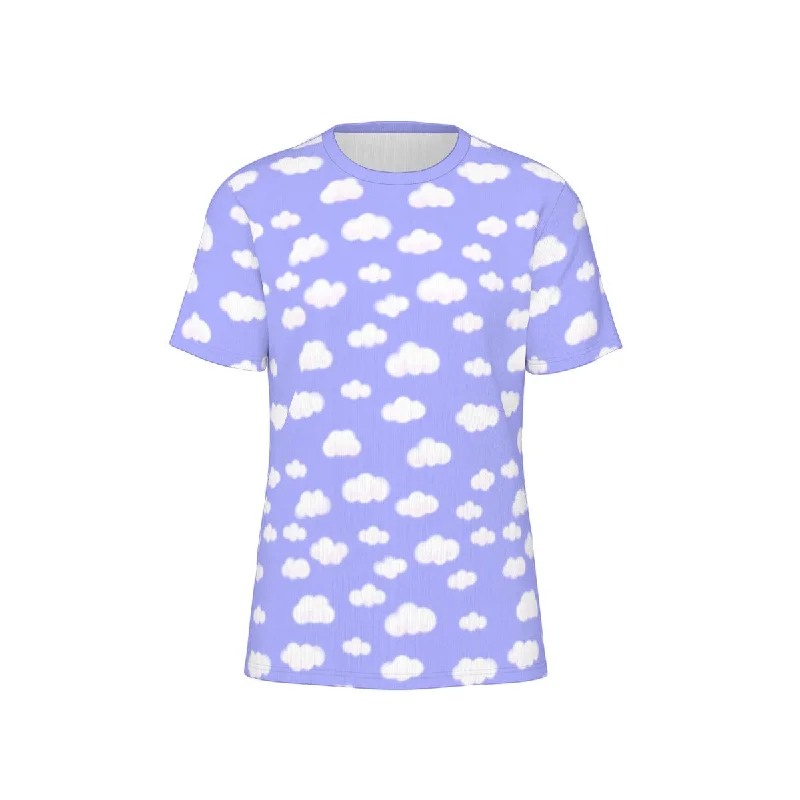 Dreamy Clouds Unisex Cotton T-Shirt (Periwinkle)-- Solid Print Embellished