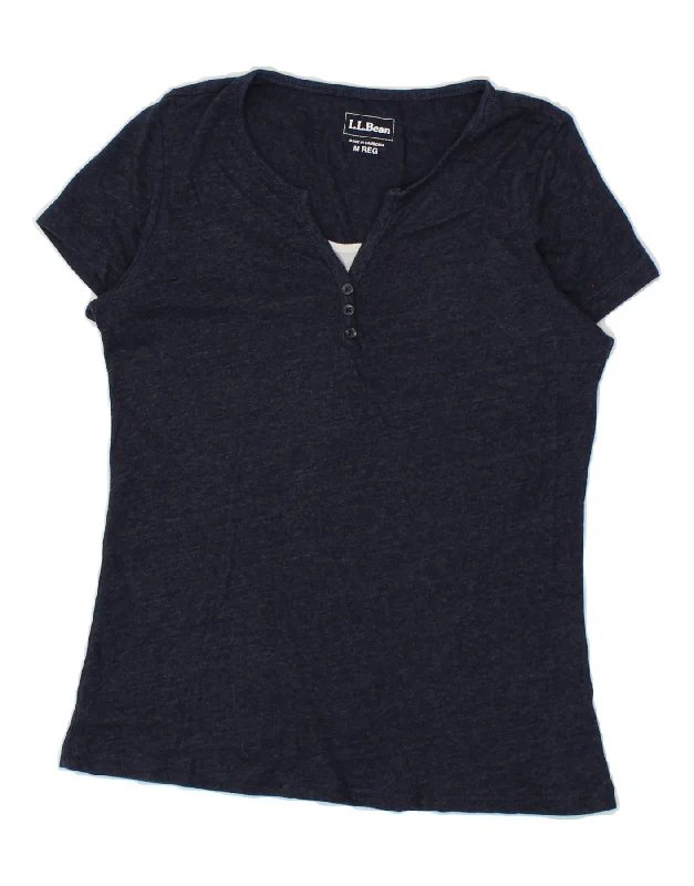 L.L.BEAN Womens T-Shirt Top UK 12 Medium Navy Blue Flecked Cotton-- Thin T-Shirt Open Front Quick Dry