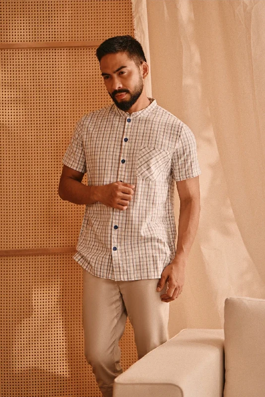 The Nest Men Oriental Shirt - Earth Checked-- Elasticated Padded Insulated