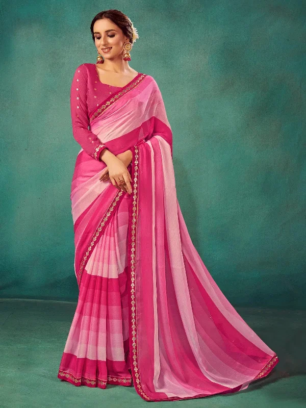 Saree Mall Women's Chiffon Pink Embellished Designer Saree With Blouse Piece-SHIVIKA2001 Vintage Polka Blouse